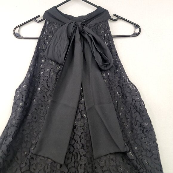 Ann Taylor Lined Black Lace Halter Top Bow Tie Back Buttoned Keyhole Medium - Picture 2 of 9